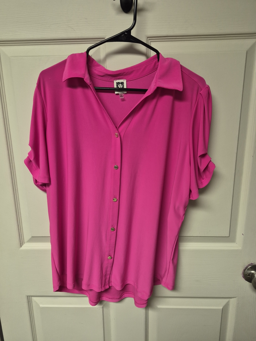 Anne Klein Hot Pink Button-Front Collared Blouse
